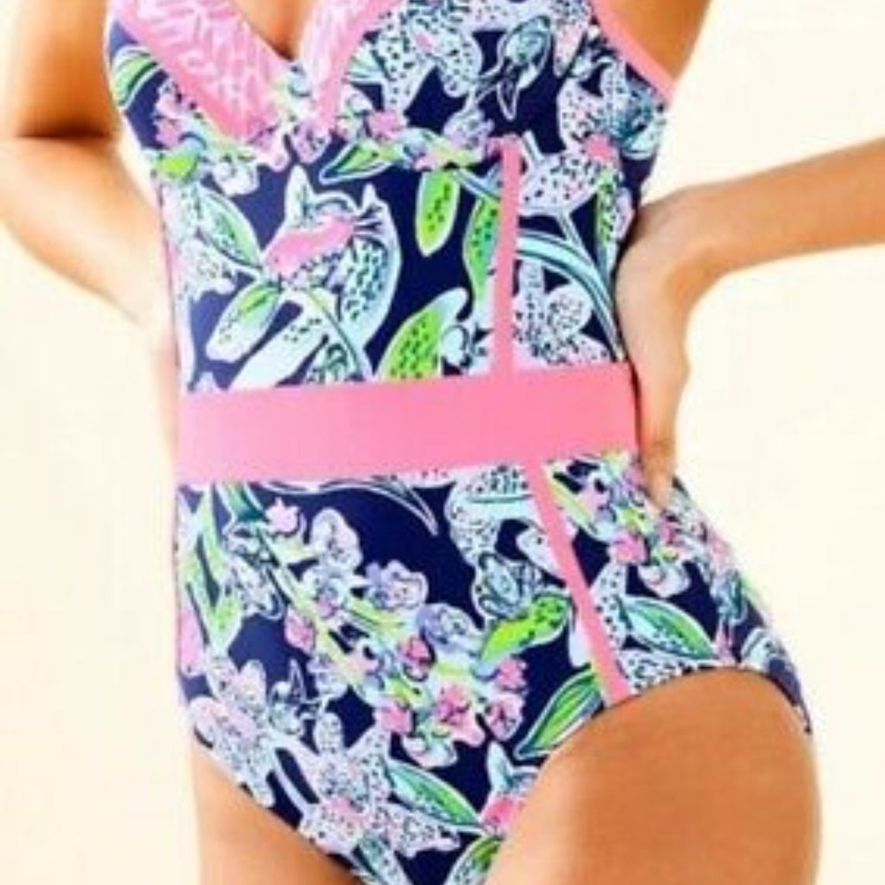 Lilly Pulitzer Pink and Blue Floral One Piece Swimsuit